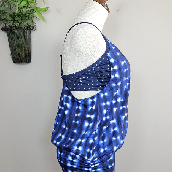 Athleta Mashiko Side Scrunch Tankini Bra Swim Top Dress Blue Dots Tie Dye 36 B/C - Picture 7 of 14